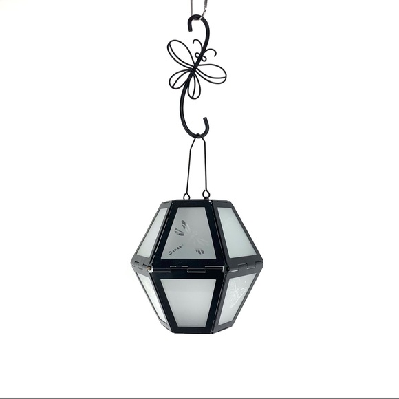 Frosted Glass and Black Metal Collapsable Hanging Tea Light Lantern - Picture 1 of 16